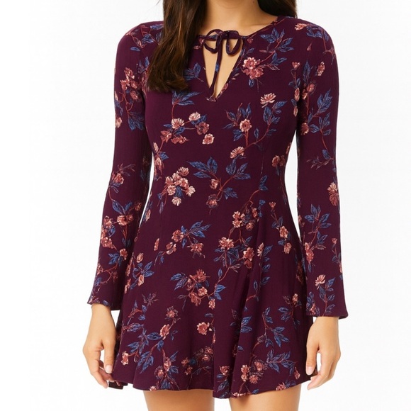 en creme dress fit & flare long sleeve skater style maroon wine burgundy SZ SM - Picture 1 of 11